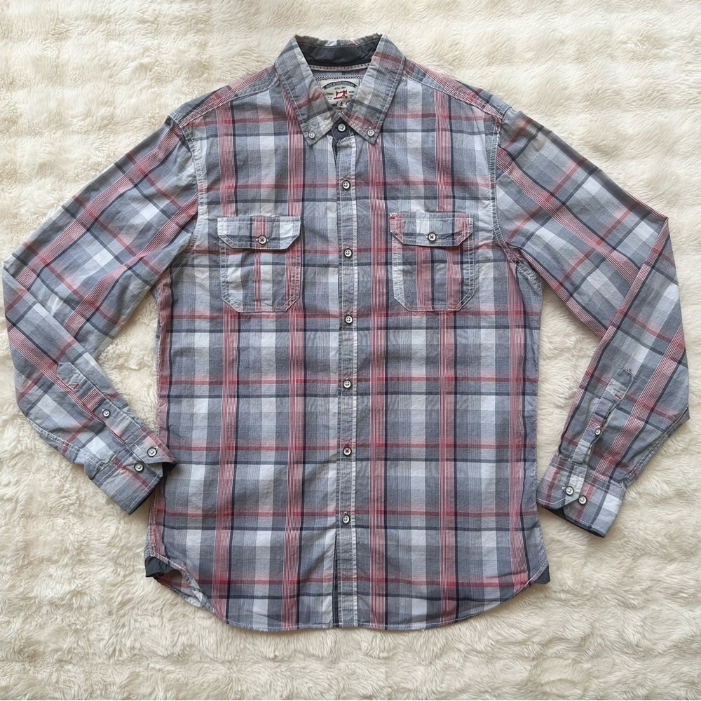 Men's Plaid Button-Up Shirt - Red, White, & Blue